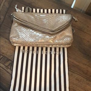 Henri Bendel Metallic Faux Python Shoulder Bag